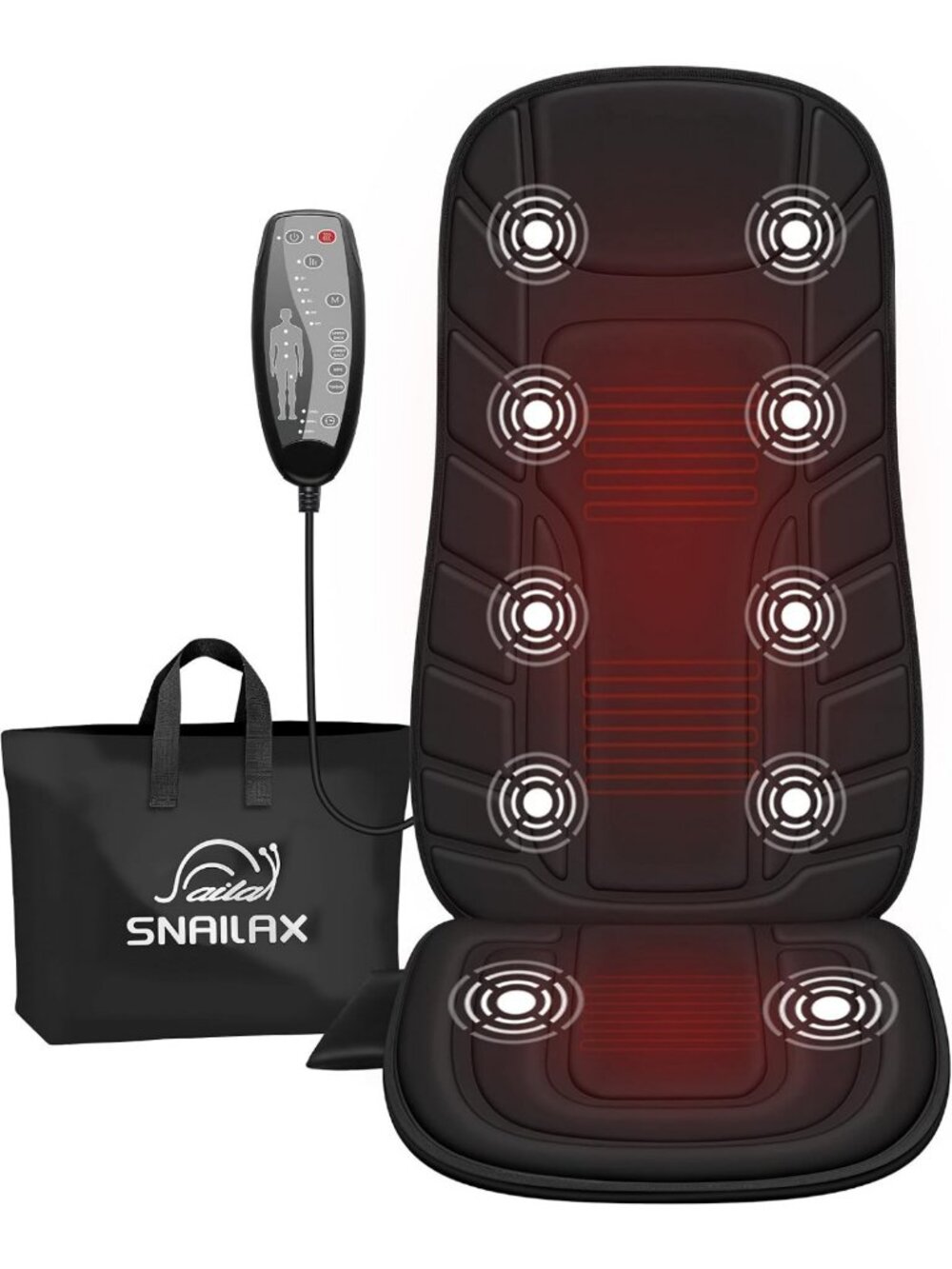 Heat & Vibration Massage Seat Cushion - 10 Motors, 5 Modes, Timer, Home Office